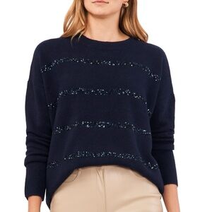 NWT Vince Camuto Long Sleeve Sequin Stripe Navy Sweater Size L